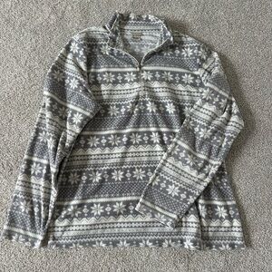 L.L. Bean Nordic Gray and Cream Zip Up Sweater Women Size Larg
